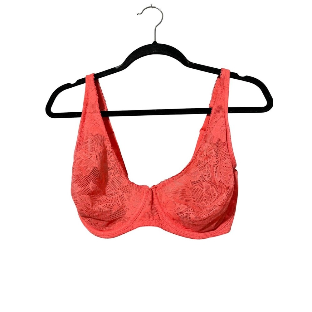 Adore Me Coral Pink Floral Lace Underwire Bra 34DDD